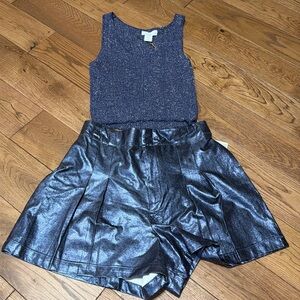 House of Harlow 1960 Two Piece Blue Glitter Metallic Tank and Shorts Set Size M